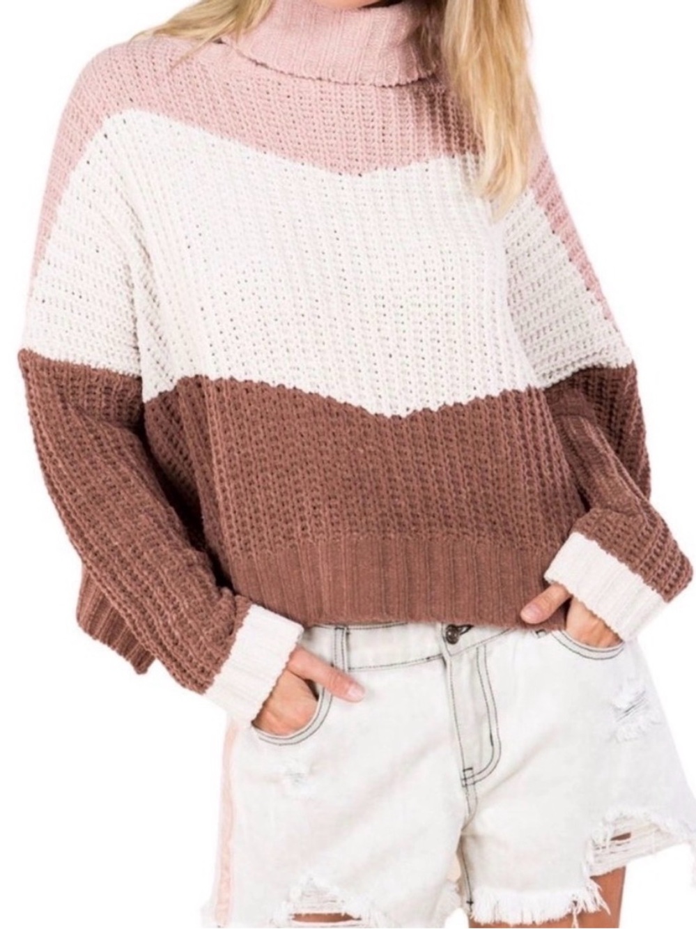 POL High Up in the Sky Knit Oversized Sweater Sz L Colorblock EUC - Picture 1 of 12